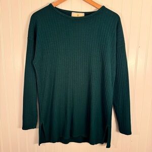 Vintage Express Tricot Womens Ribbed Tunic Large Forest Green Long Sleeve Size M